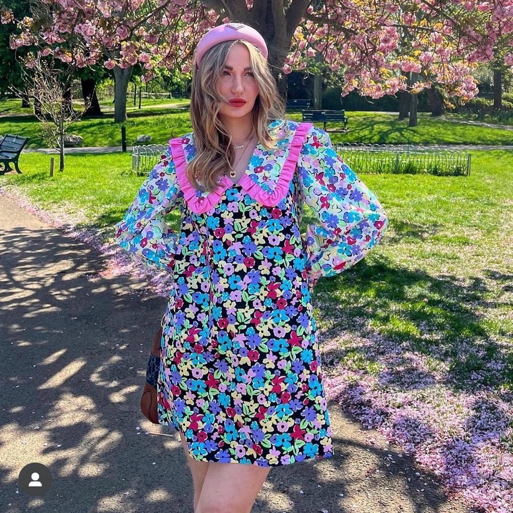 Molby The Label Vivienne Pink Oversized Statement Collar Floral Mini Dress NWT